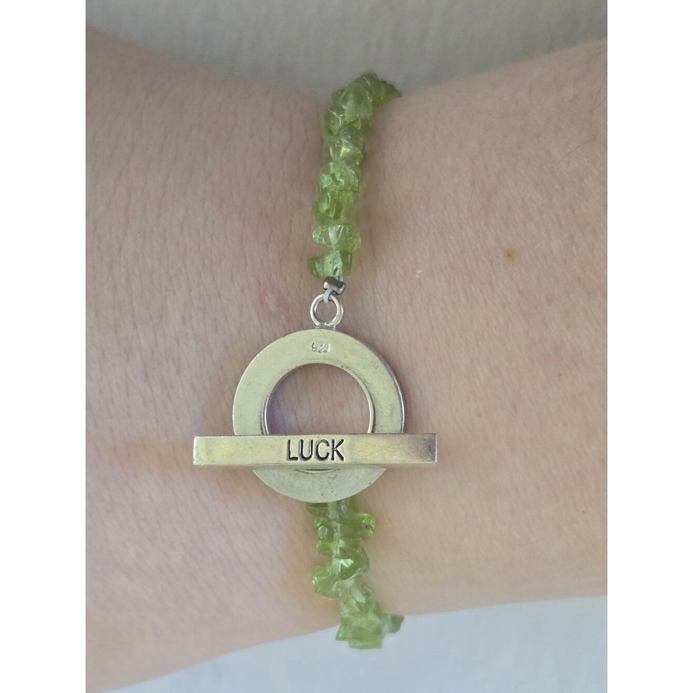 Sterling Silver 'Luck' Toggle Bracelet with Peridot-Green Stone Beads